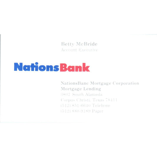 Nations Bank Betty McBride Corpus Christi TX Vintage Business Card SD8-B19