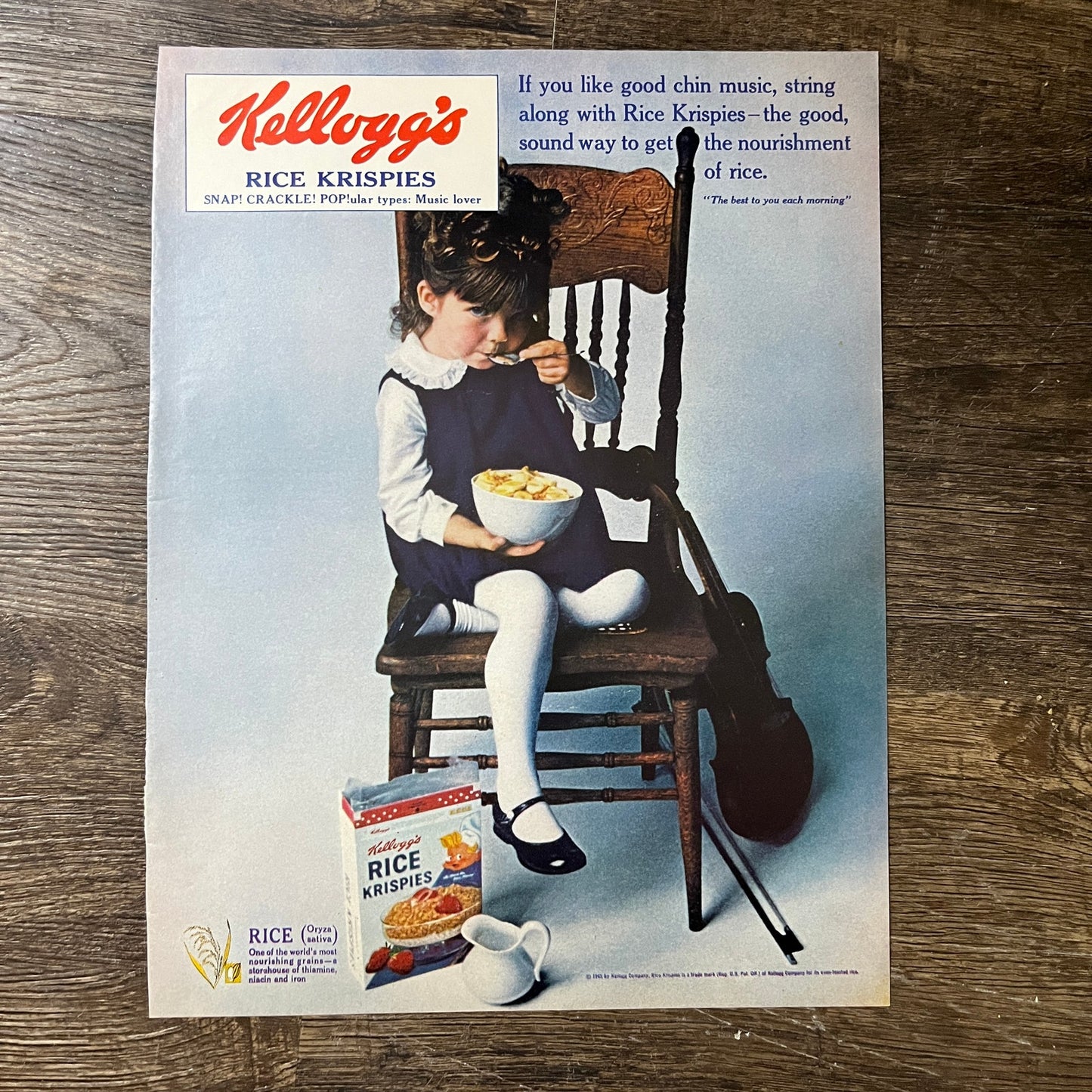 1965 Kellogg's Rice Krispies Little Girl Sitting in a Chair Magazine Ad 10x14 V7