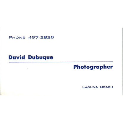 David Dubuque Photographer Laguna Beach CA Vintage Business Card SD8-B17
