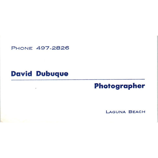 David Dubuque Photographer Laguna Beach CA Vintage Business Card SD8-B17