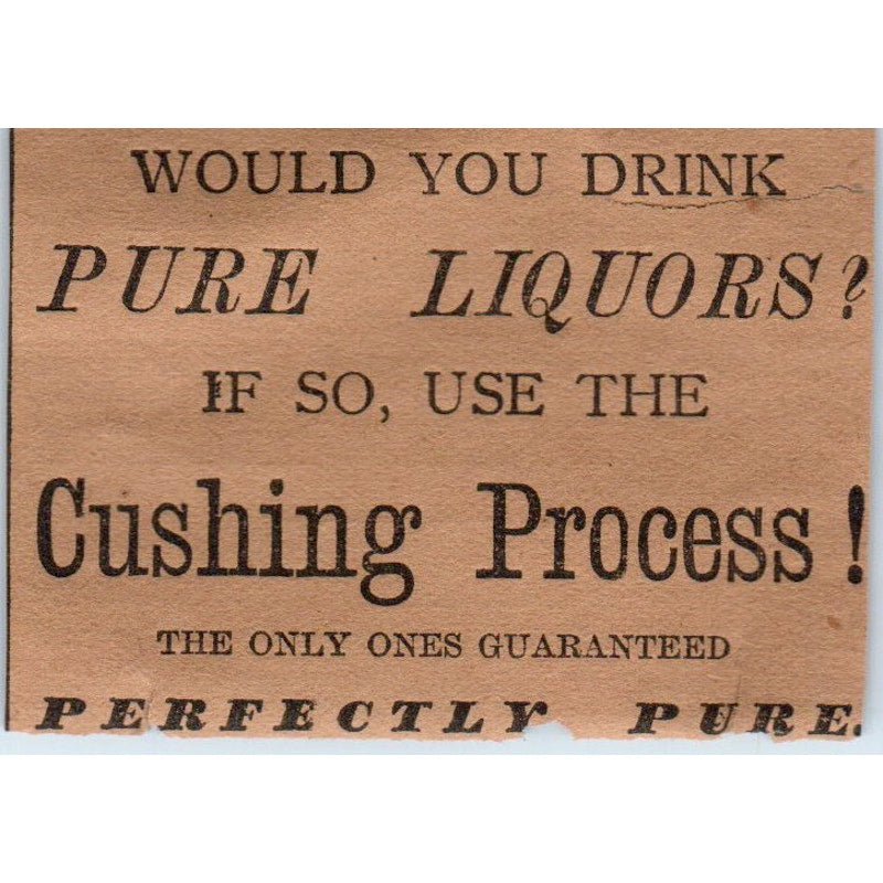 Cushing Process Pure Liquors Hartford 1886 Newspaper Ad AF7-E5