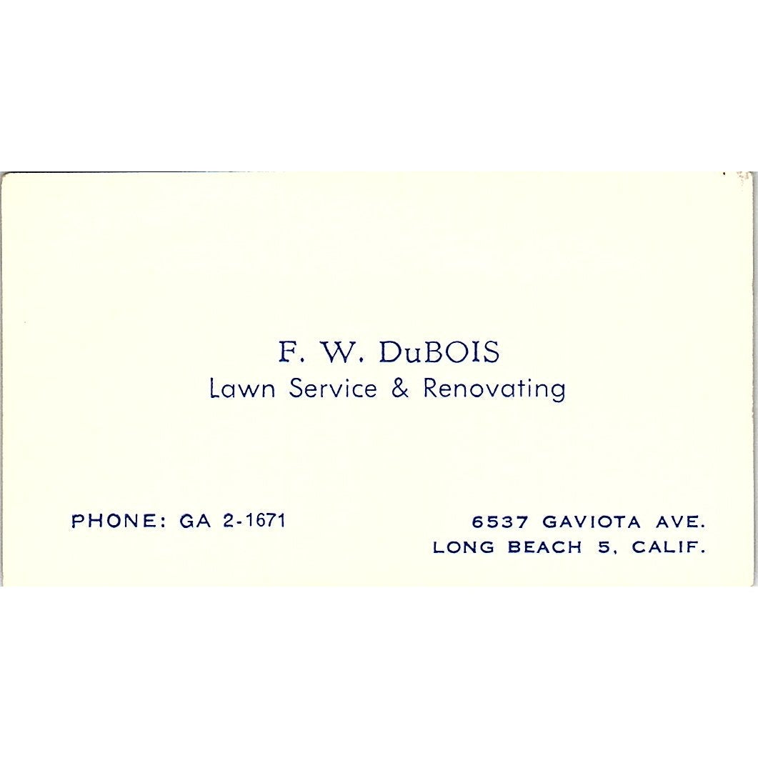F.W. DuBOIS Lawn Service & Renovating Long Beach CA Business Card SSB4-B13