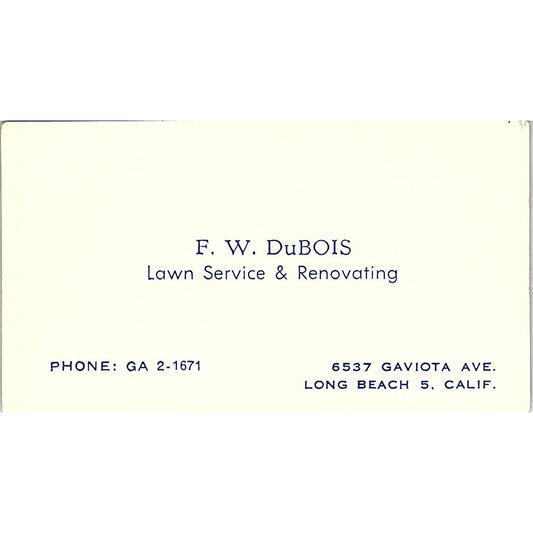 F.W. DuBOIS Lawn Service & Renovating Long Beach CA Business Card SSB4-B13