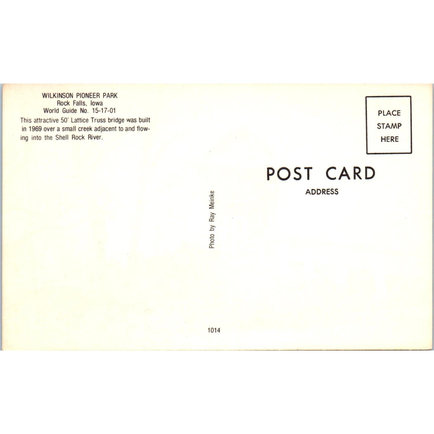 Wilkinson Pioneer Park Bridge Rock Falls IA Vintage Covered Bridge Postcard PC16