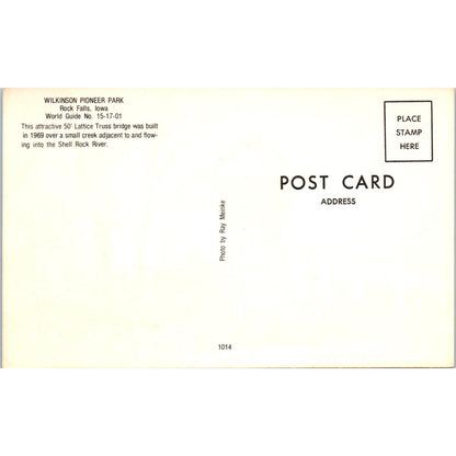 Wilkinson Pioneer Park Bridge Rock Falls IA Vintage Covered Bridge Postcard PC16