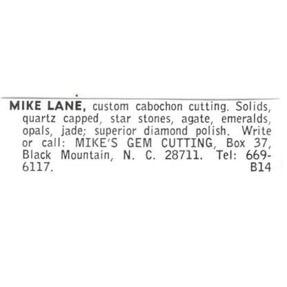 Mike's Gem Cutting Mike Lane Black Mountain NC 1972 Ad AF8-S10