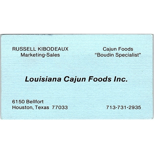Russell Kibodeaux Louisiana Cajun Foods Inc Houston Vintage Business Card SD9-B6