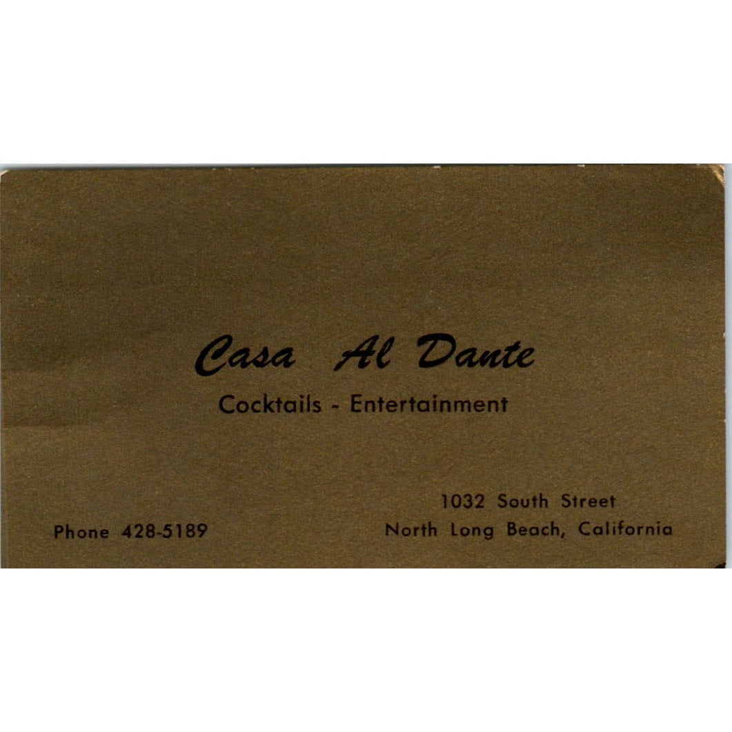 Casa Al Dante North Long Beach CA Vintage Business Card SD8-B7