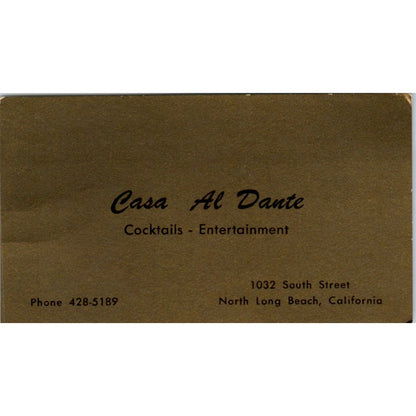 Casa Al Dante North Long Beach CA Vintage Business Card SD8-B7