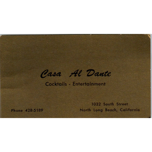 Casa Al Dante North Long Beach CA Vintage Business Card SD8-B7