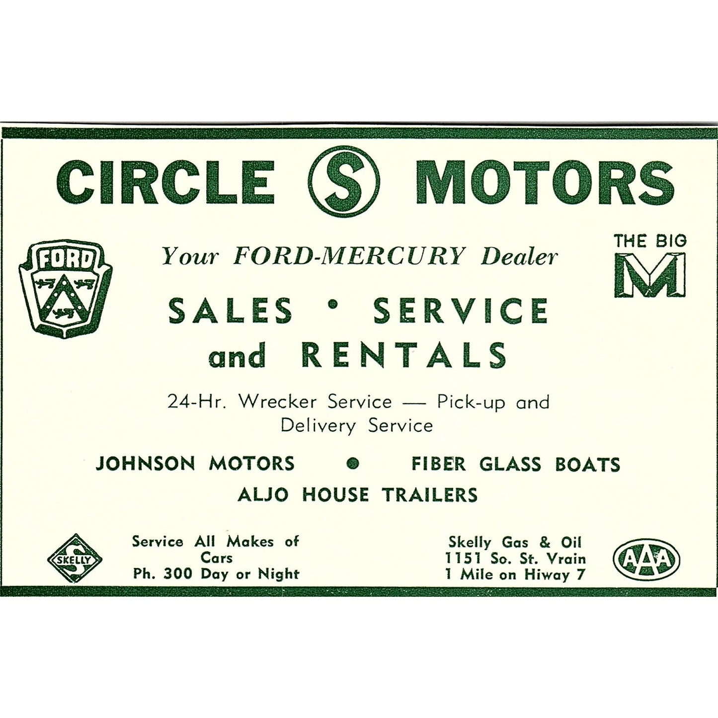 Circle S Motors Ford-Mercury Dealer 1957 Estes Park CO Ad AG4-H1