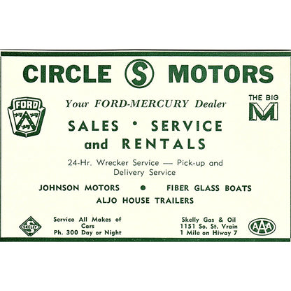 Circle S Motors Ford-Mercury Dealer 1957 Estes Park CO Ad AG4-H1