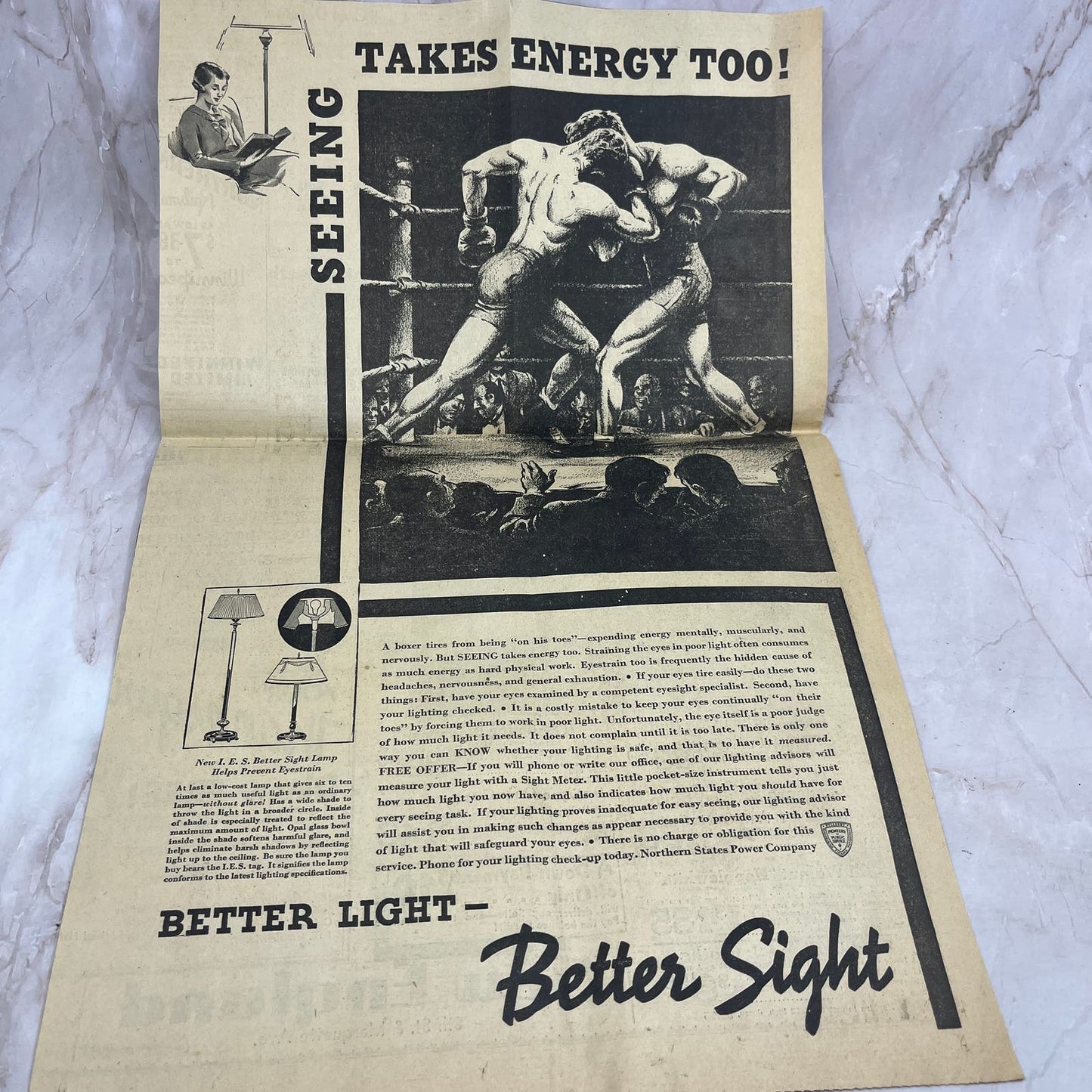 Electric Lights Boxing Northern States Power Company 12x19" Newspaper Ad FL6-8