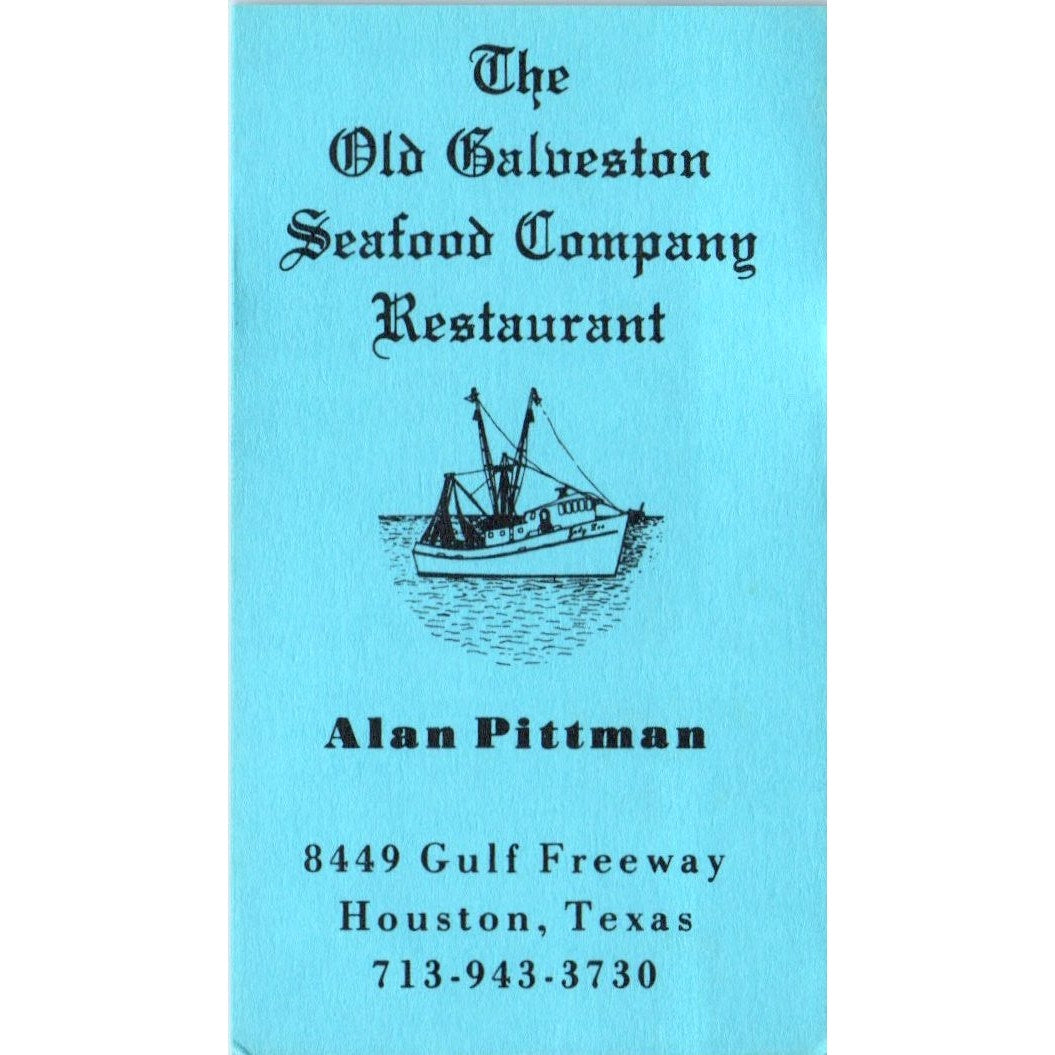 The Old Galveston Seafood Co Restaurant Pittman Houston Business Card SD8-B6