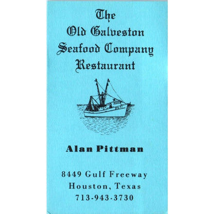The Old Galveston Seafood Co Restaurant Pittman Houston Business Card SD8-B6