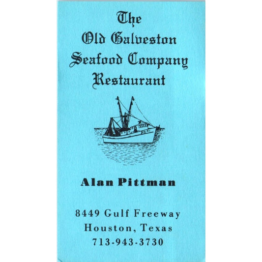 The Old Galveston Seafood Co Restaurant Pittman Houston Business Card SD8-B6