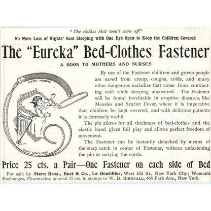 Eureka Bed-Clothes Fastener Stern Bros, Best & Co Le Boutillier 1903 Ad AF7-E4