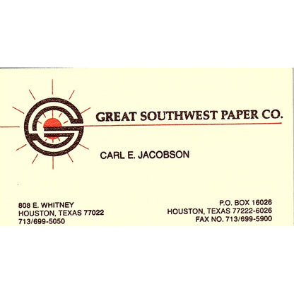 Carl E Jacobson Great Southwest Paper Co Houston Vintage Business Card SD9-B13