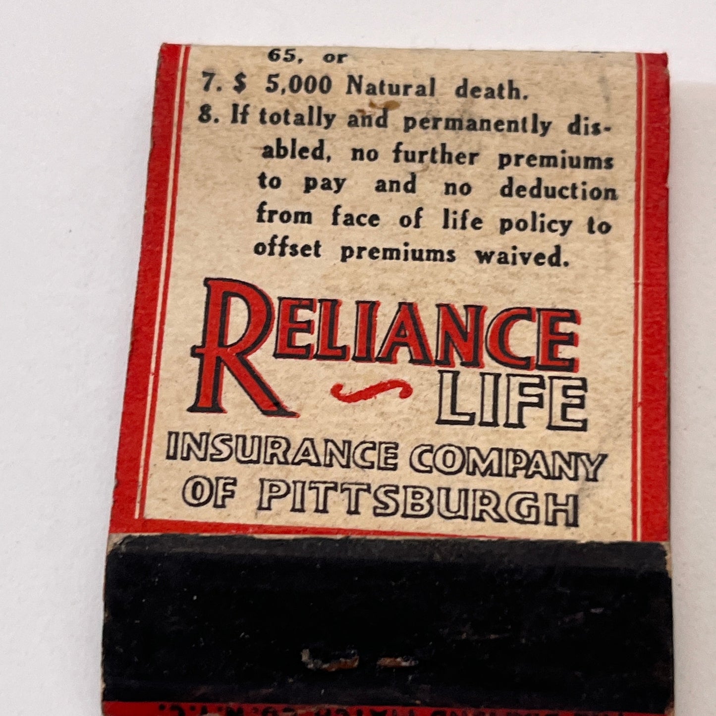 Reliance Life Ins Co of Pittsburgh Vintage Matchbook Cover TB8-MB3-4
