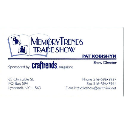 Pat Kobishyn Memory Trends Trade Show Lynbrook NY Vintage Business Card SC9-B11
