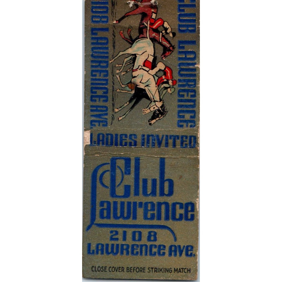 Club Lawrence Horse Racing Events Vintage Matchbook Cover SF4-Y1