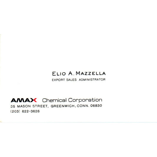 Elio A Mazzella Amax Chemical Corp Greenwich CT Vintage Business Card SE3-B10