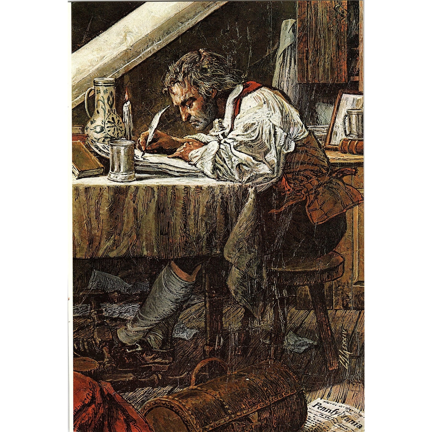 Thomas Paine Writing at His Desk Vintage Art Print 6x10 V4