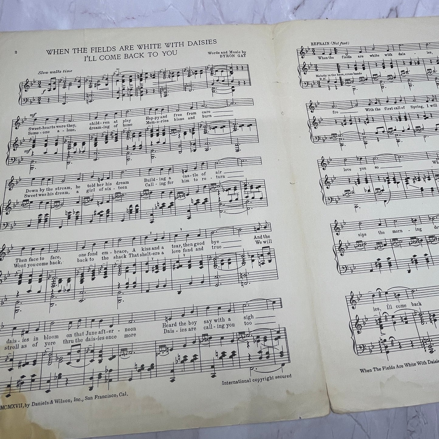 When The Fields are White With Daisies Byron Gay 1918 Sheet Music V15