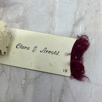 c1880 Victorian Silk Fringe Calling Card Clara G. Arnold AE4