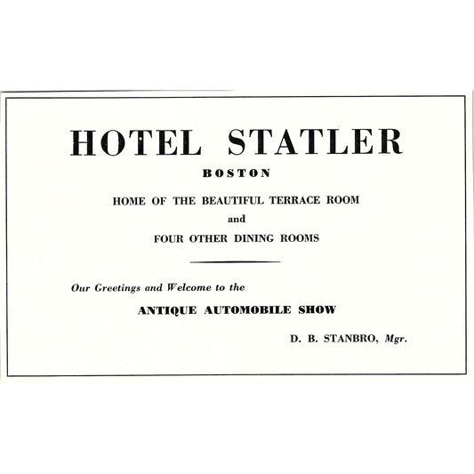 Hotel Statler D.B. Stanbro Boston MA 1950 Ad AF6-6