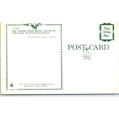 Lewis Creek Bridge North Ferrisburg VT Vintage Covered Bridge Postcard PC14