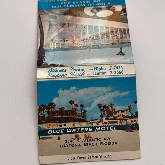 Blue Waters Motel Daytona Beach FL Vintage Matchbook Cover MM2-7