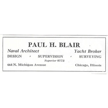 Paul H. Blair Naval Architect Yacht Broker Chicago IL 1932 Ad AG2-M20