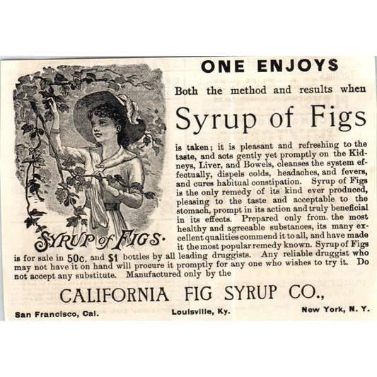 California Fig Syrup Co Syrup of Figs San Francisco c1890 Victorian Ad AE8-CH1