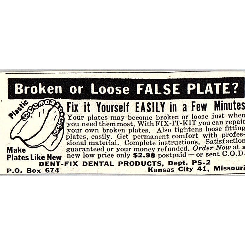 Dent-Fix Dental Products Kansas City MO 1955 Ad AF9-S2