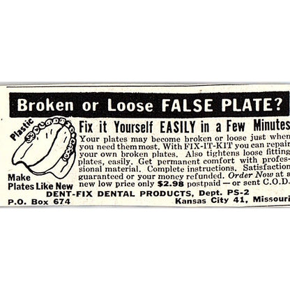 Dent-Fix Dental Products Kansas City MO 1955 Ad AF9-S2