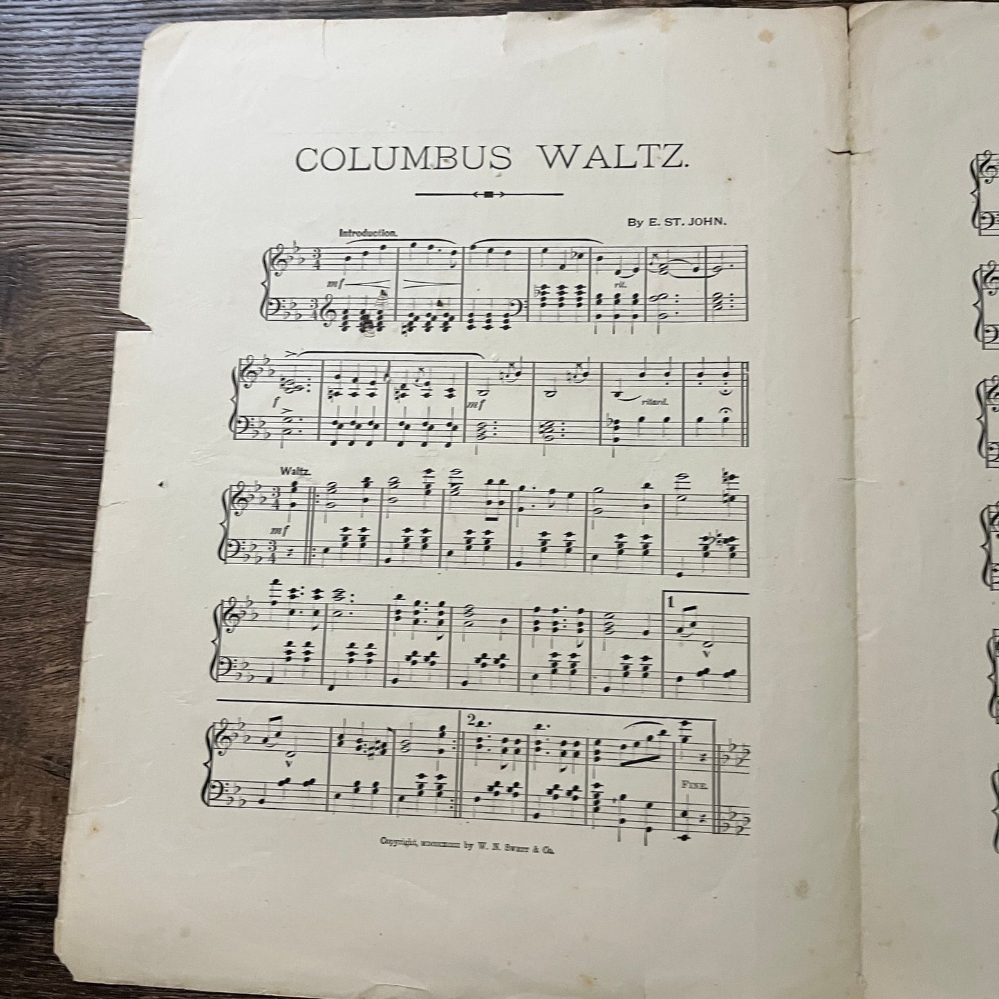 Columbus Waltz Composed by E. St. John 1893 Sheet Music V33-4