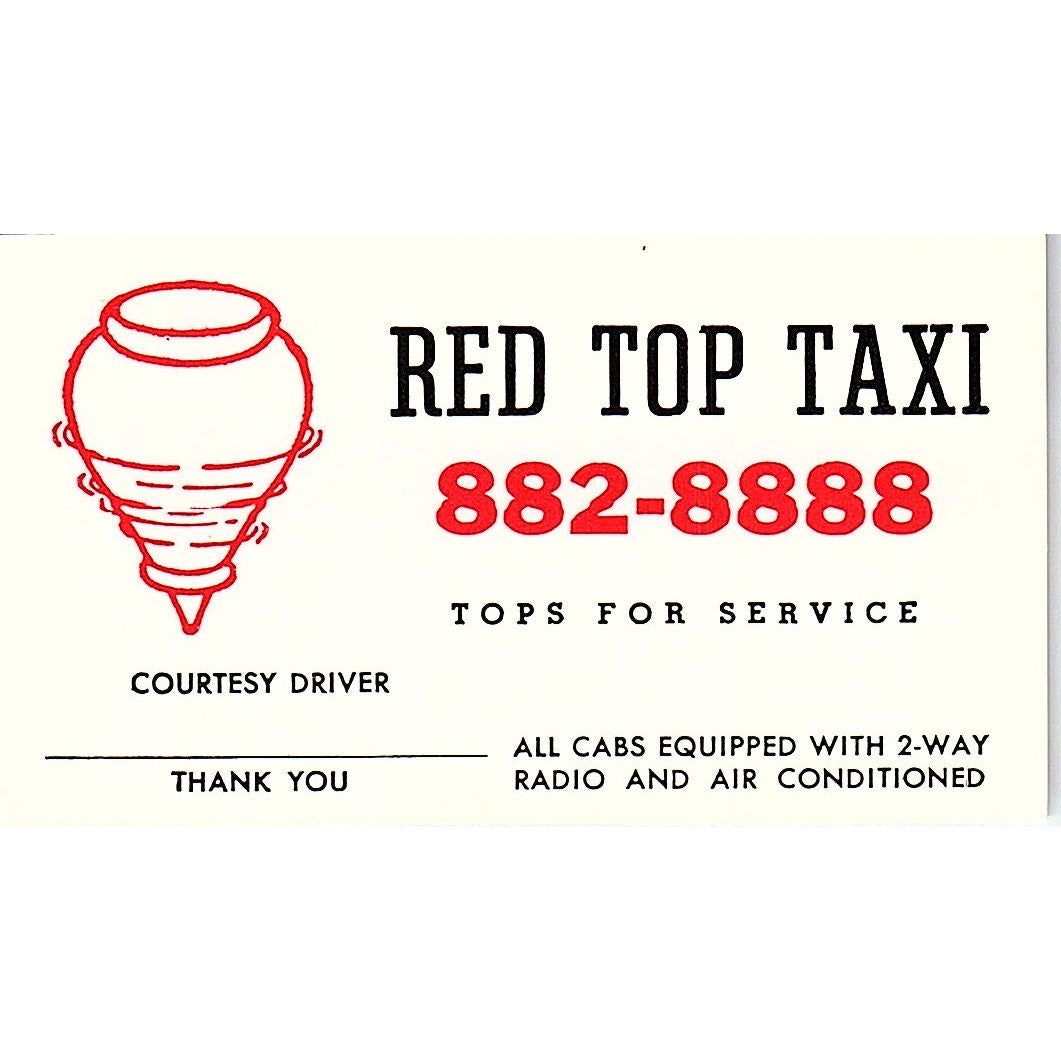 Red Top Taxi Tops For Service Air Conditioned Cabs Vintage Business Card SB4-B6