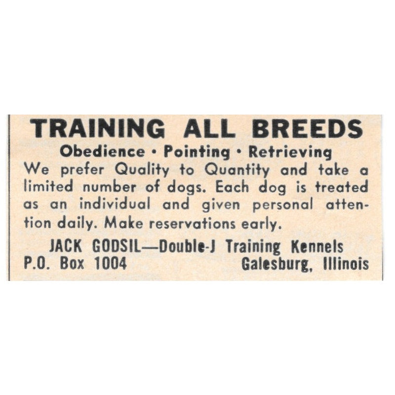 Jack Godsil Double-J Training Kennels Gatesburg IL 1977 Ad AF6-S1