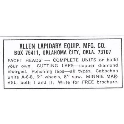 Allen Lapidary Equipment Mfg Co Oklahoma City OK 1972 Ad AF8-S5