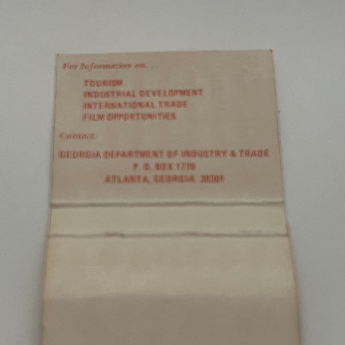 Georgia Tourism Souvenir Vintage Matchbook Cover TB8-MB2-1