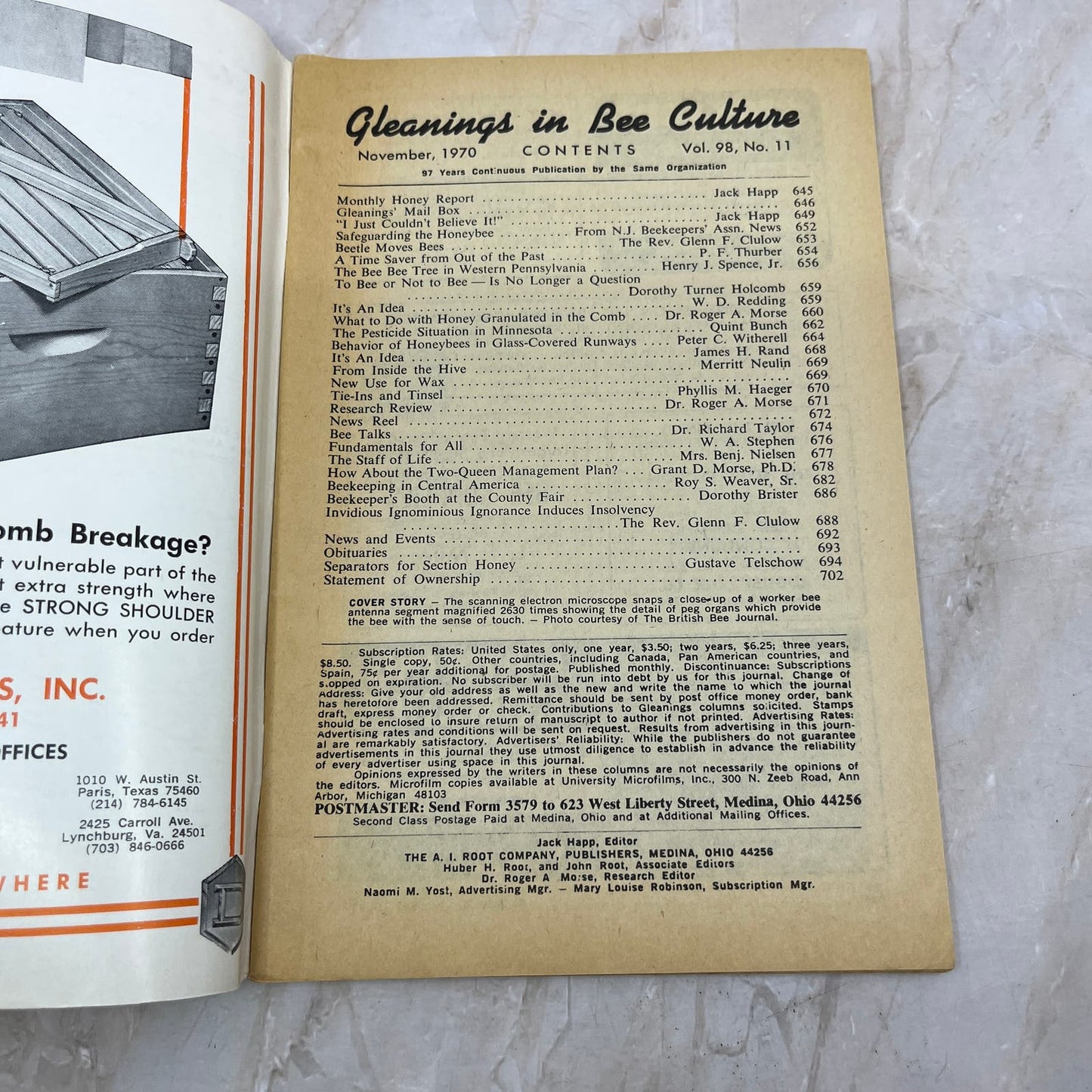 1970 Nov Gleanings in Bee Culture Magazine Bees Beekeeping Honey M8