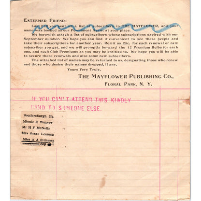 Antique Mayflower Publishing Co Floral Park NY Memo A.A. Stehman Soudersburg D21