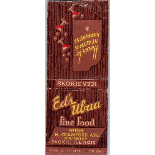 Ed's Ubaa Fine Food Skokie IL Vintage Matchbook Cover SD4-Y12