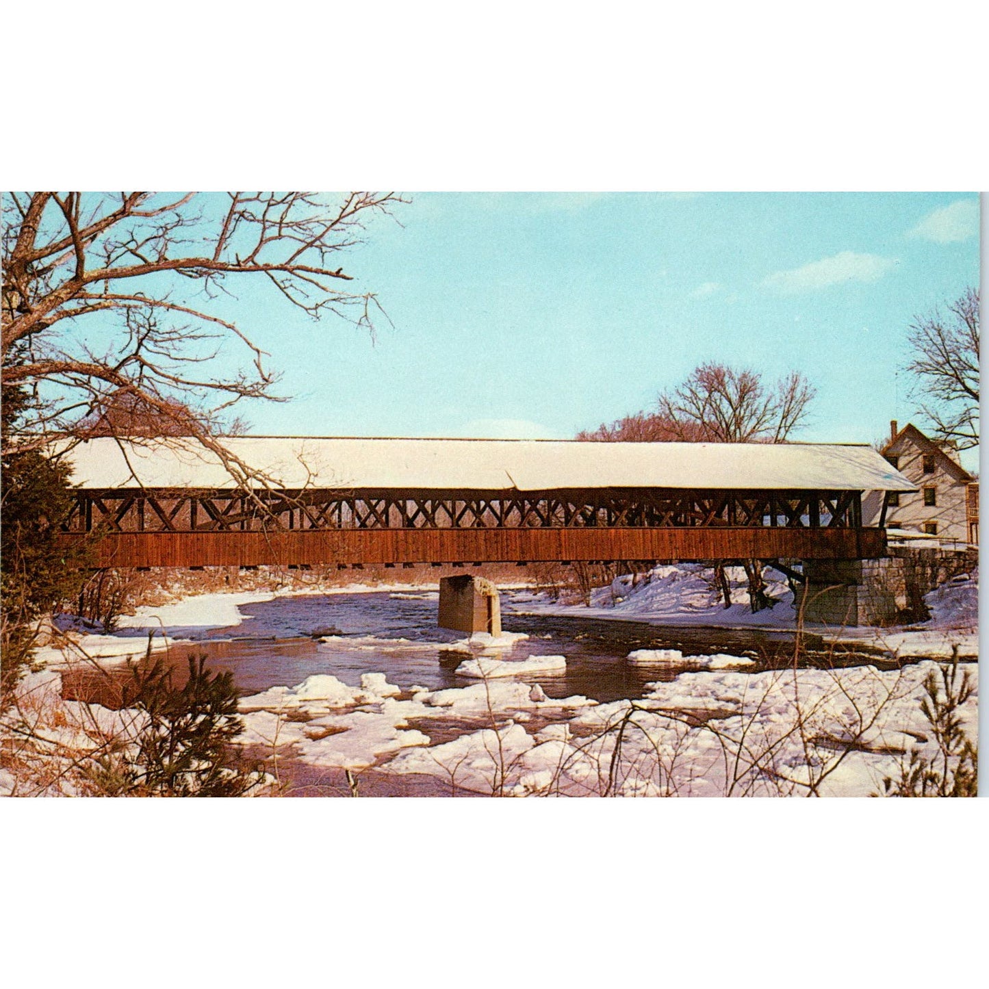 Rowell's Bridge W. Hopkinton NH Vintage Covered Bridge Postcard PD6