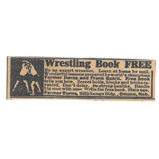 Farmer Burns Wrestling Instruction Omaha Nebraska 1920 Ad AG2-S9
