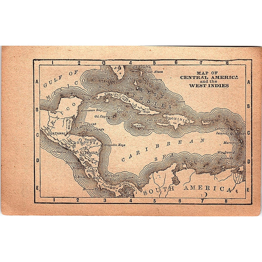 Antique 1889 Map of Central America 1889 Pocket Map Engraving SAG4-H3