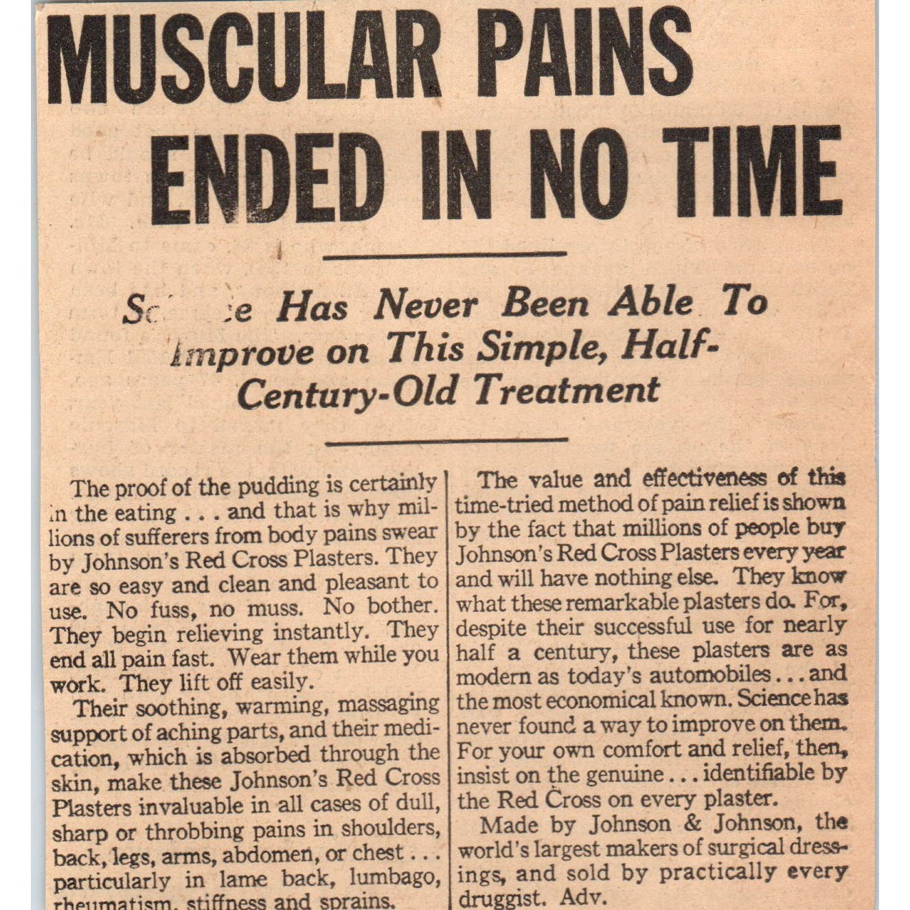 Johnson's Red Cross Plasters 1935 Minneapolis Journal Advertisement AE7-N2