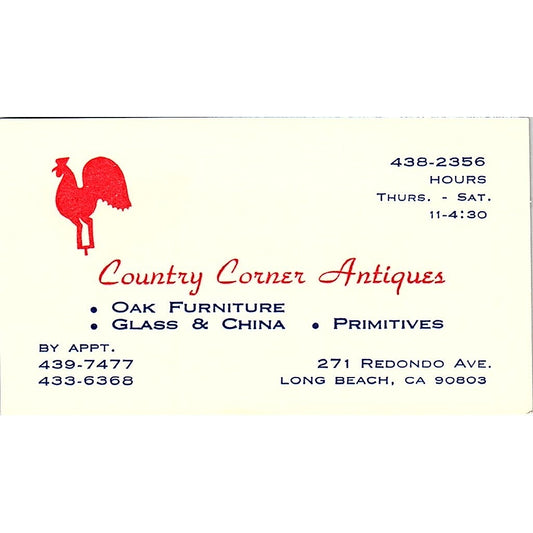 Country Corner Antiques Long Beach CA Vintage Business Card SE3-B16