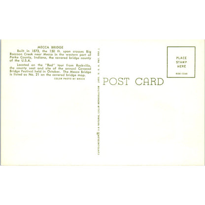 Mecca Bridge Parke County Indiana Covered Bridge Postcard PB11